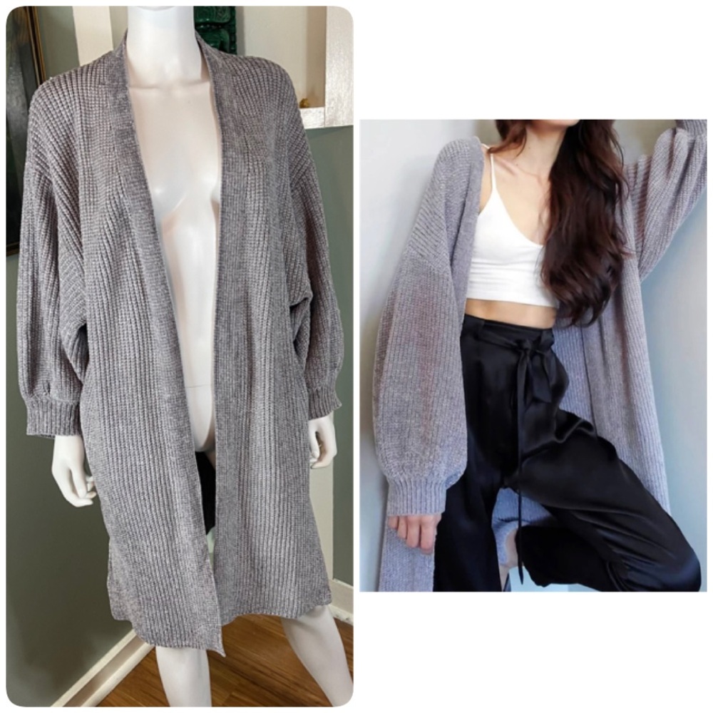 LBLC the Label Heather Light Gray Sherry Cardigan Chenille Sweater XS Duster - Picture 2 of 13